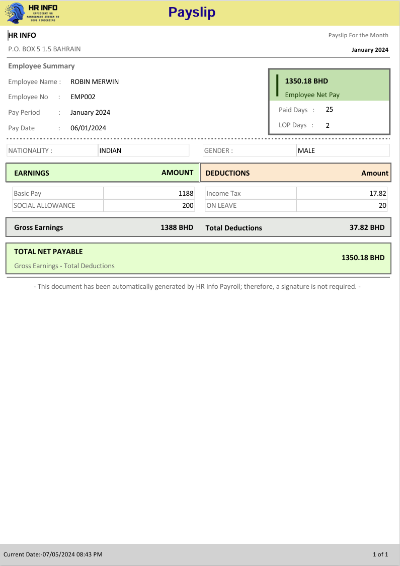 Payslip Report