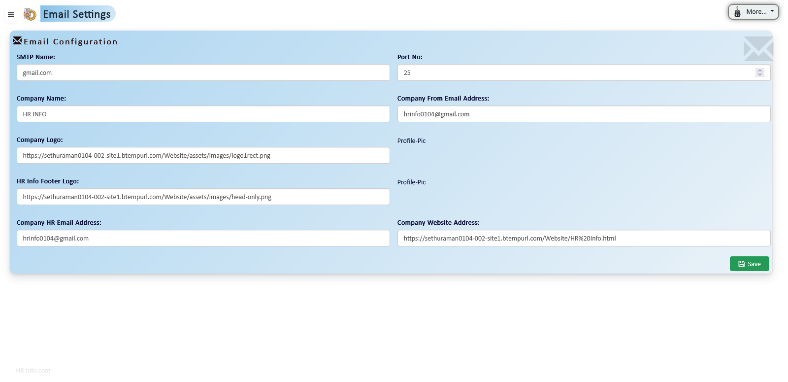 Email Configuration Settings