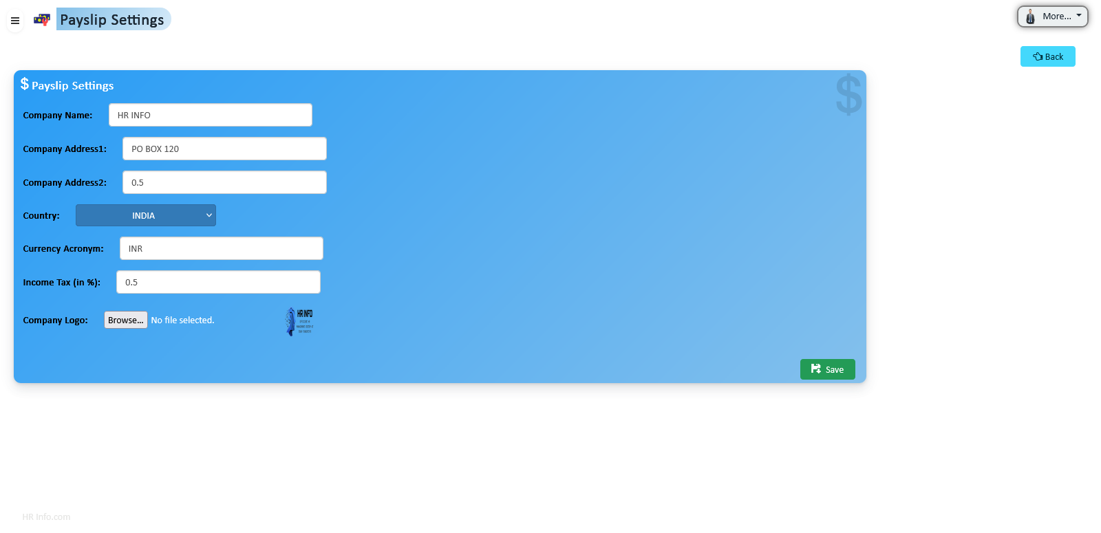 Payslip Generator Settings