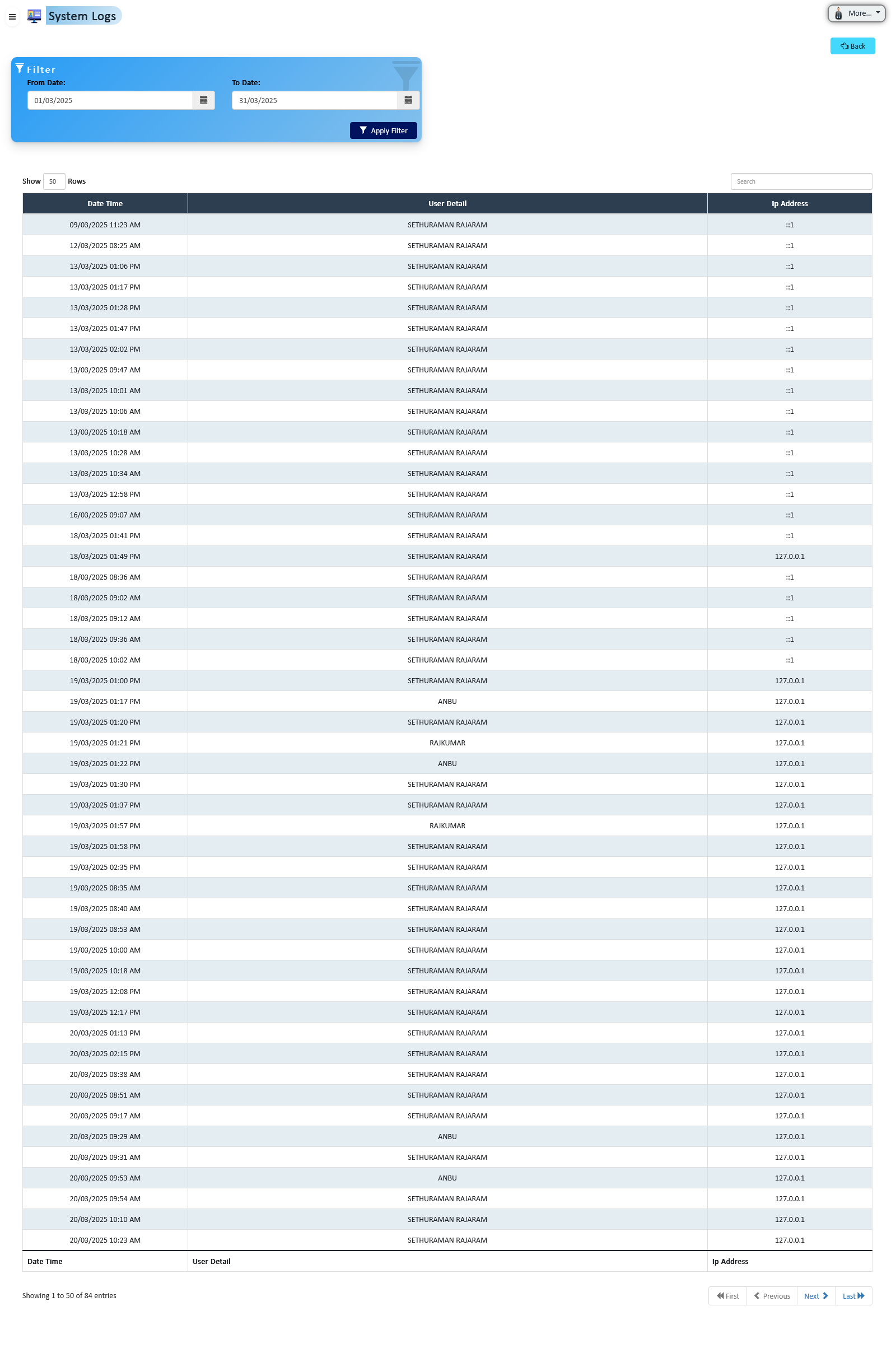System Logs Settings